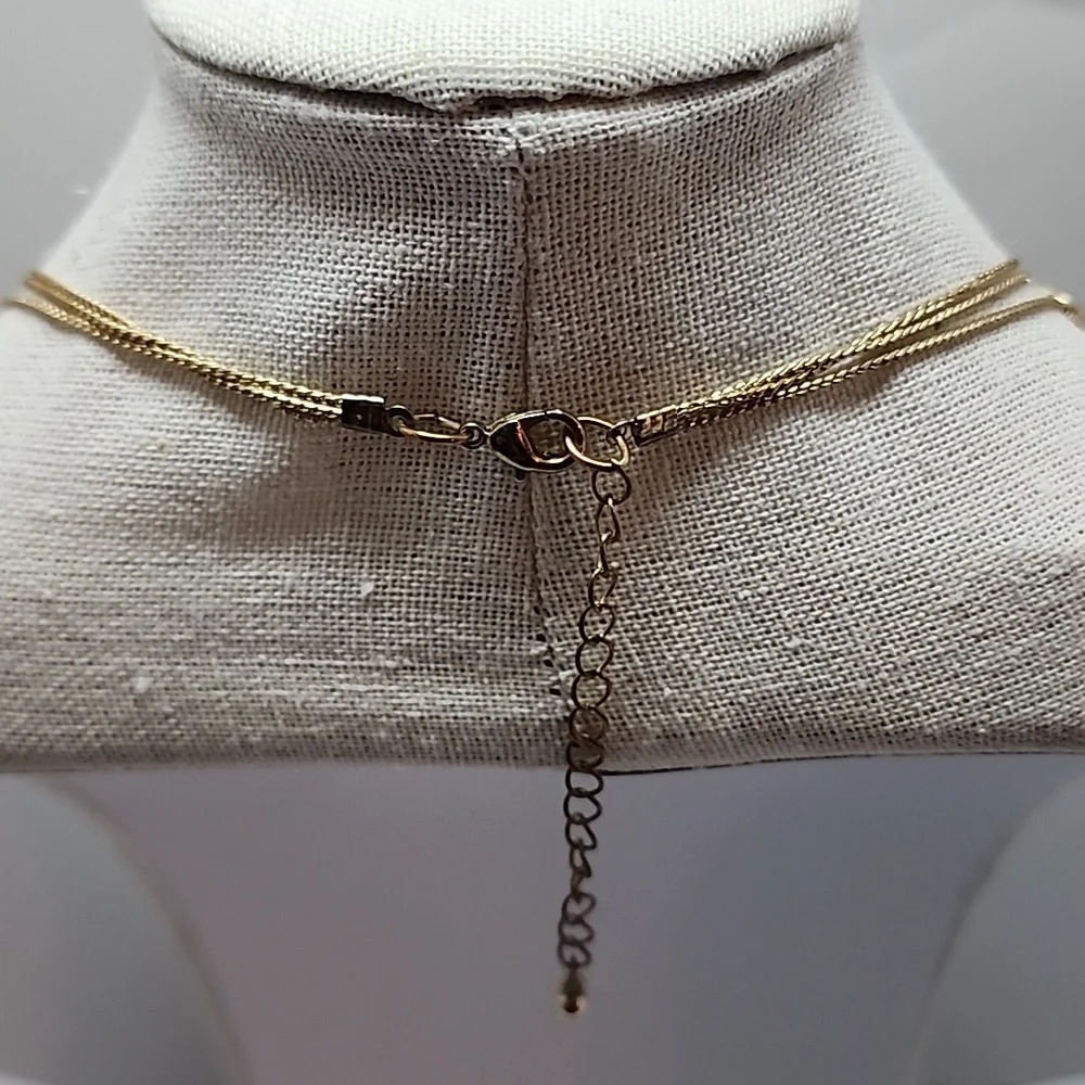 Three Strand Station Bead Ball Crystal Faux Pave Necklace - Picture 4 of 8